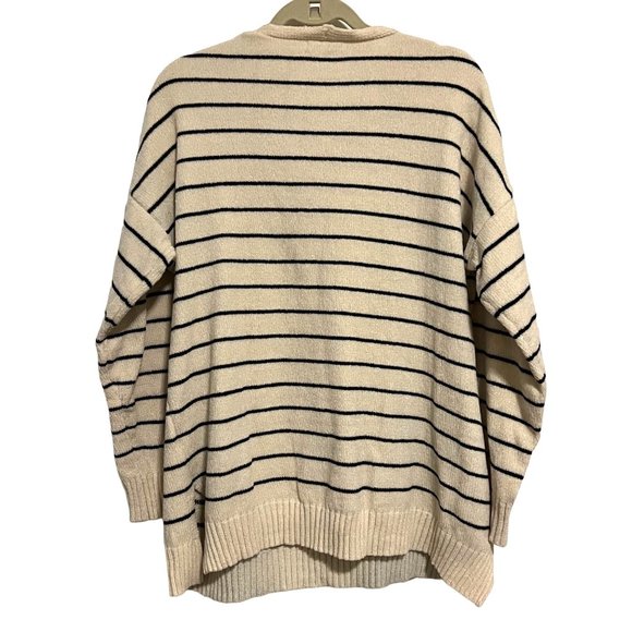 Mod Ref Sweater Womens Cream Black Striped Knit V Neck Pullover Size M/L - Picture 2 of 11